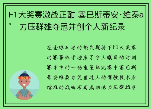F1大奖赛激战正酣 塞巴斯蒂安·维泰尔力压群雄夺冠并创个人新纪录